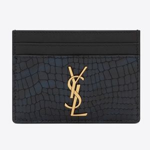CASSANDRE SAINT LAURENT CARD CASE IN SHINY CROCODILE-EMBOSSED LEATHER